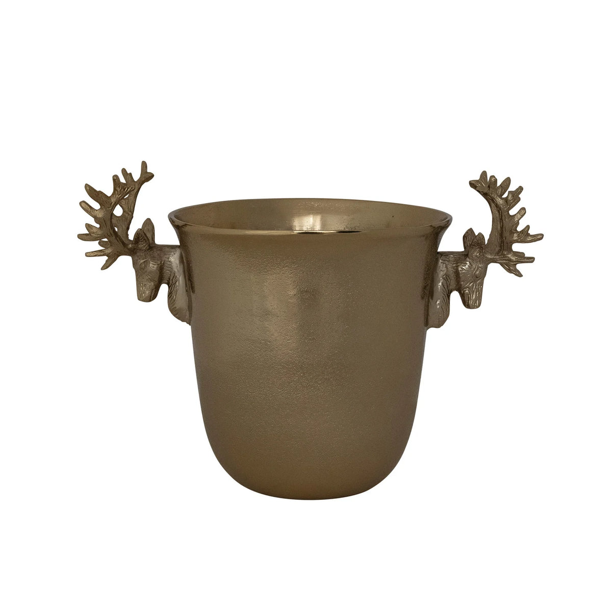 Cast Aluminum Ice Bucket/Bottle Cooler with Reindeer Head Shaped Handles, Gold Finish