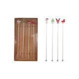 Stainless Steel Cocktail Stirrers with Glass Holiday Icons, Boxed Set of 4