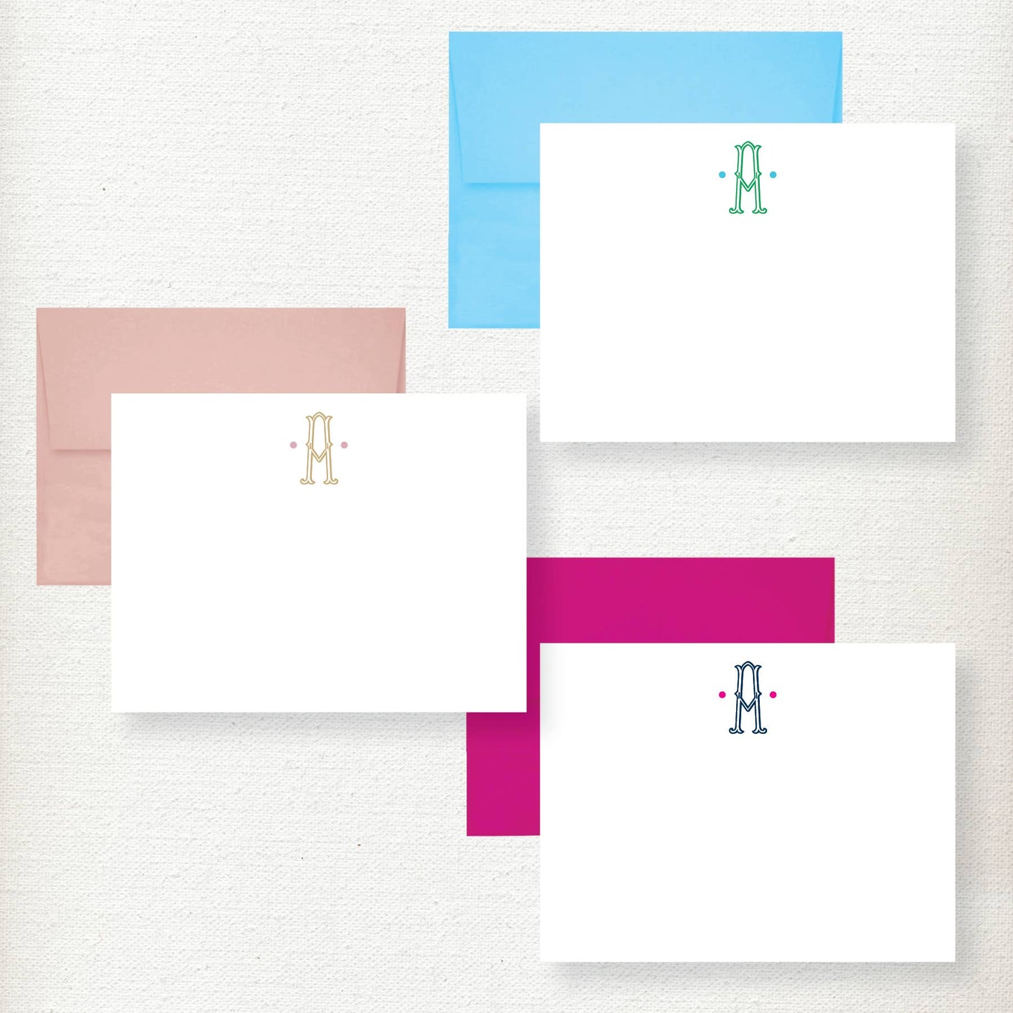 Ornate Initial Dots Note Card: Navy + Pink / D