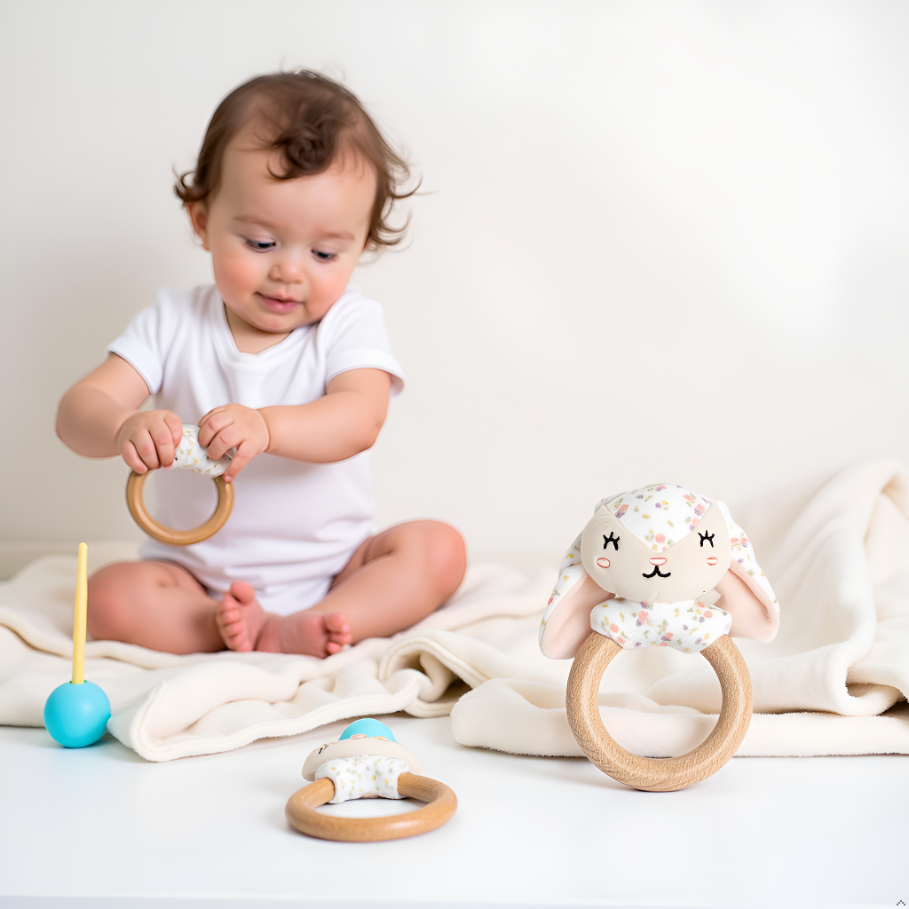 Floral Bunny Wooden & Plush Baby Teether