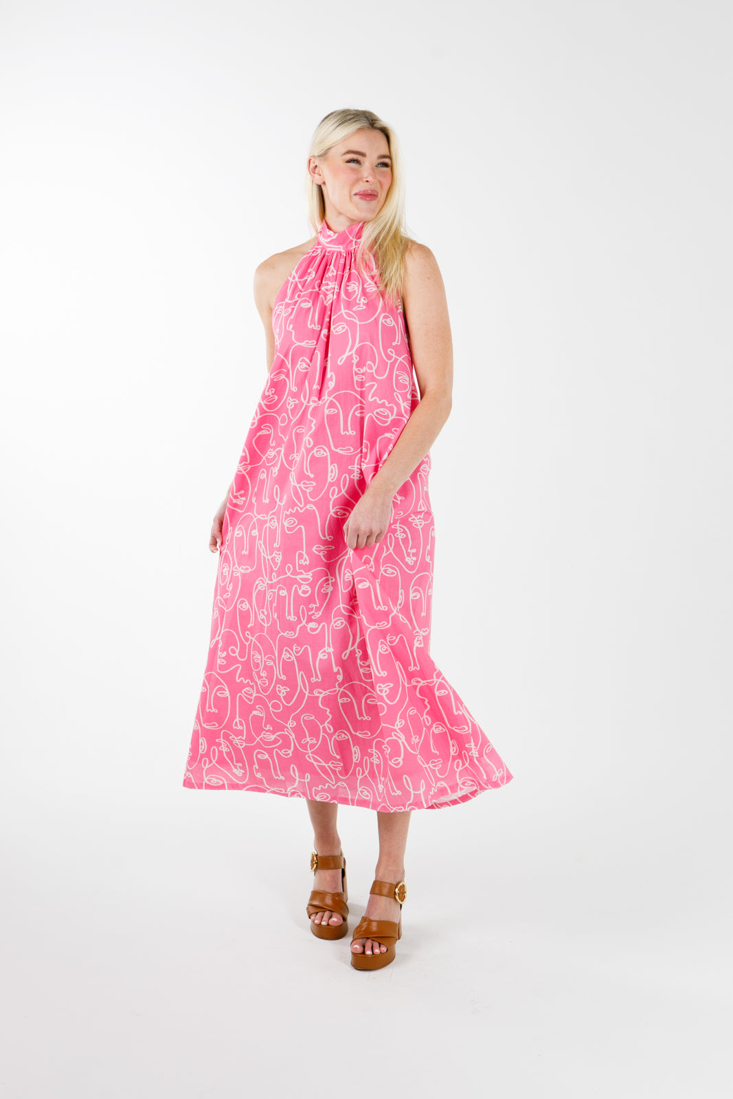 Sketch Face Halter Dress