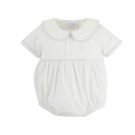 Ivory and Blue Poplin Bubble 6-9 mos.