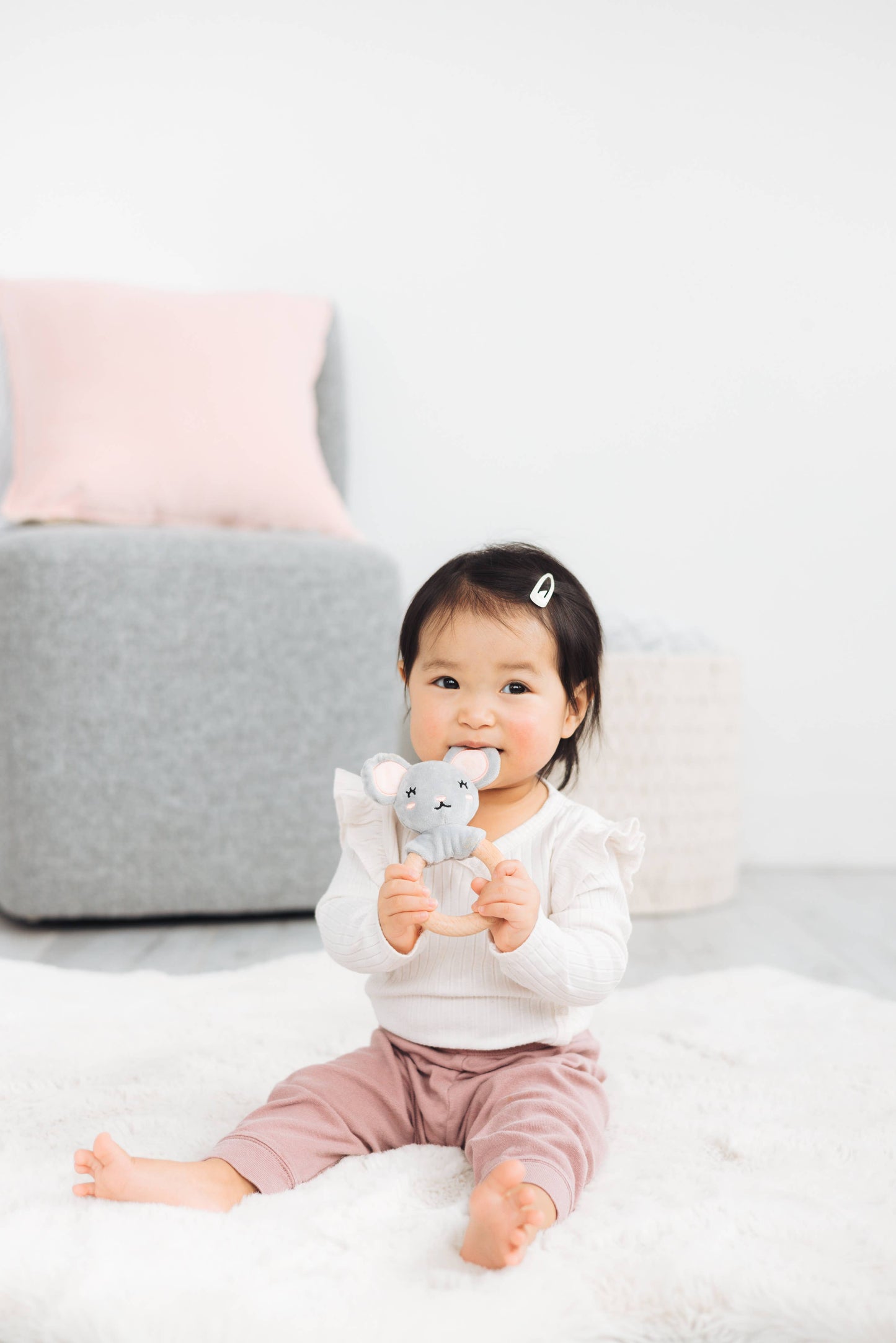 Mouse Wooden & Plush Baby Teether