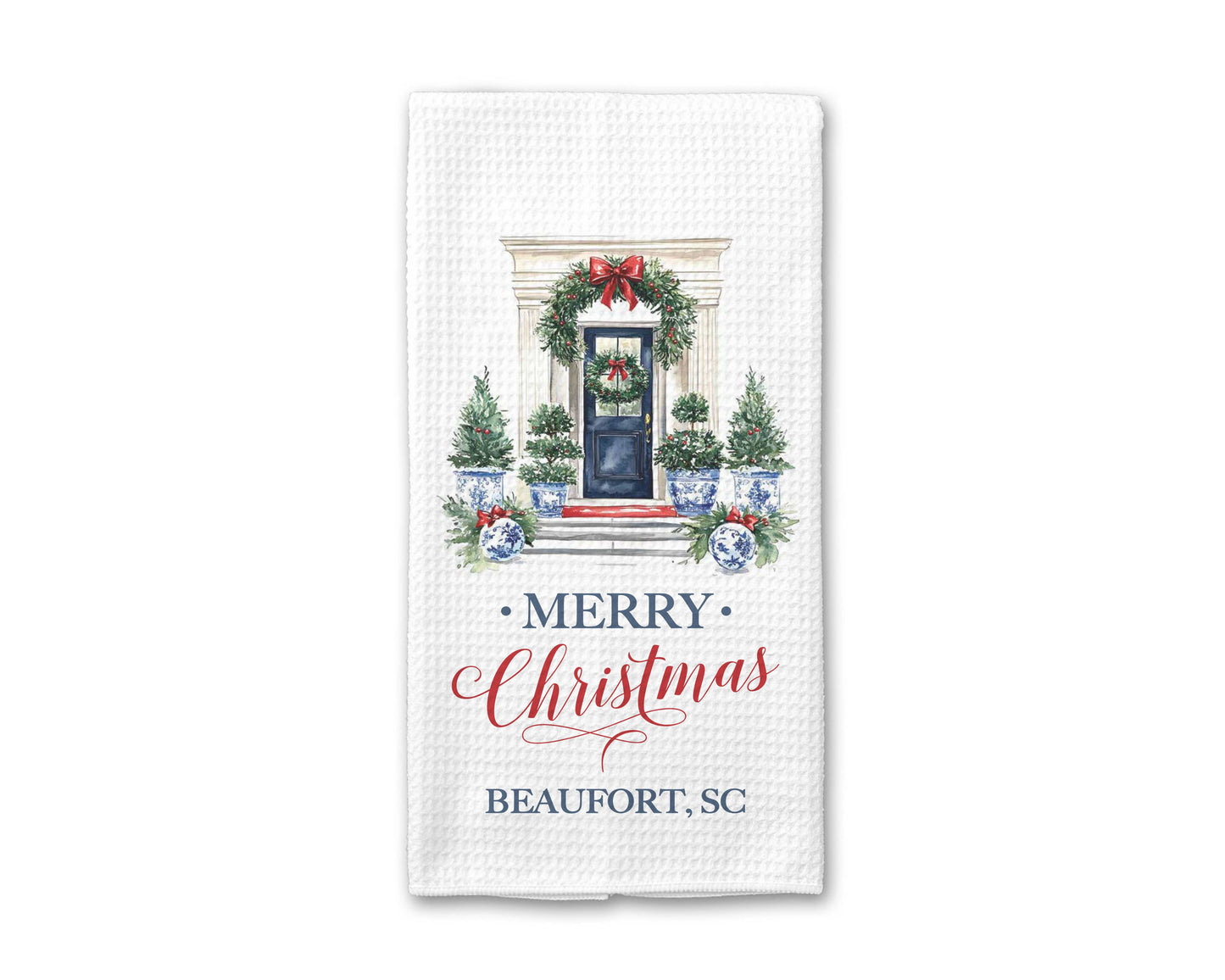 Chinoiserie Christmas Tree Towel, Blue