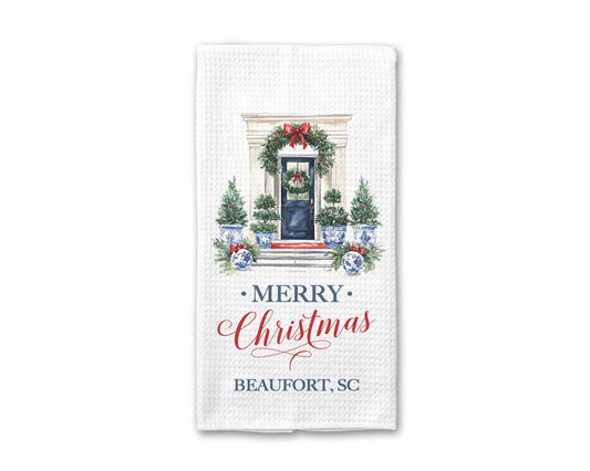 Chinoiserie Christmas Tree Towel, Blue