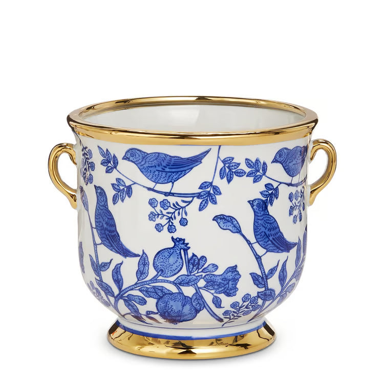 Blue Bird Cache Pot with Handles
