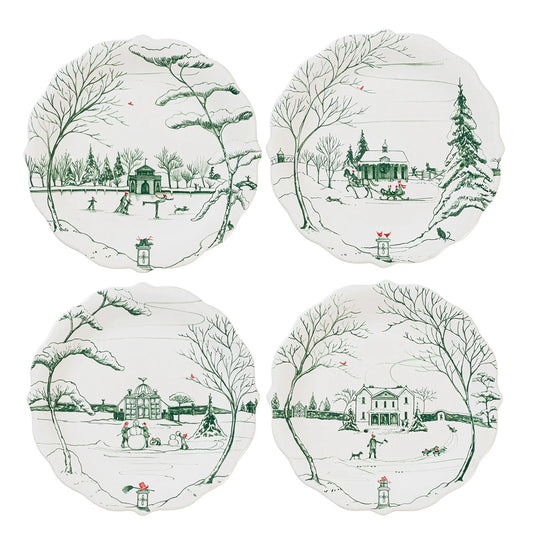 Country Estate Winter Frolic Evergreen Party Plate-Set of 4