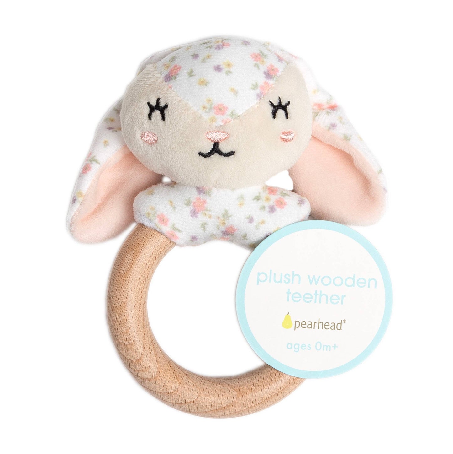 Floral Bunny Wooden & Plush Baby Teether