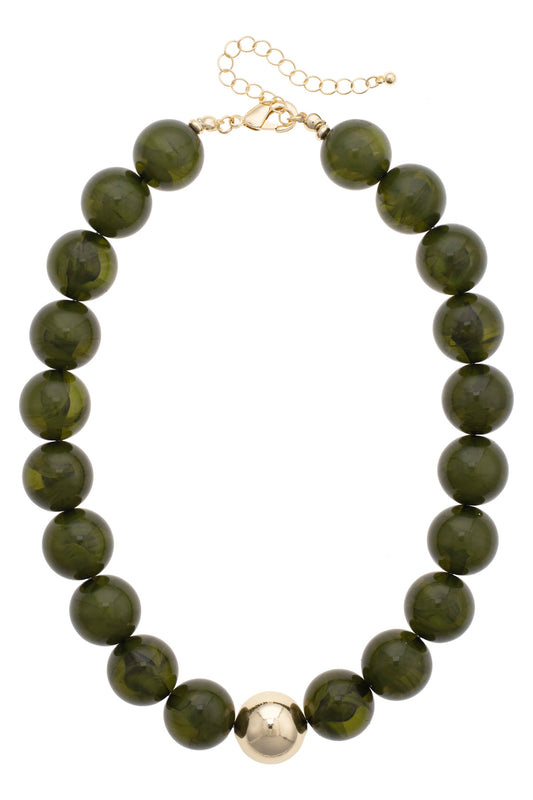 Marjorie Beaded Necklace in Dark Green