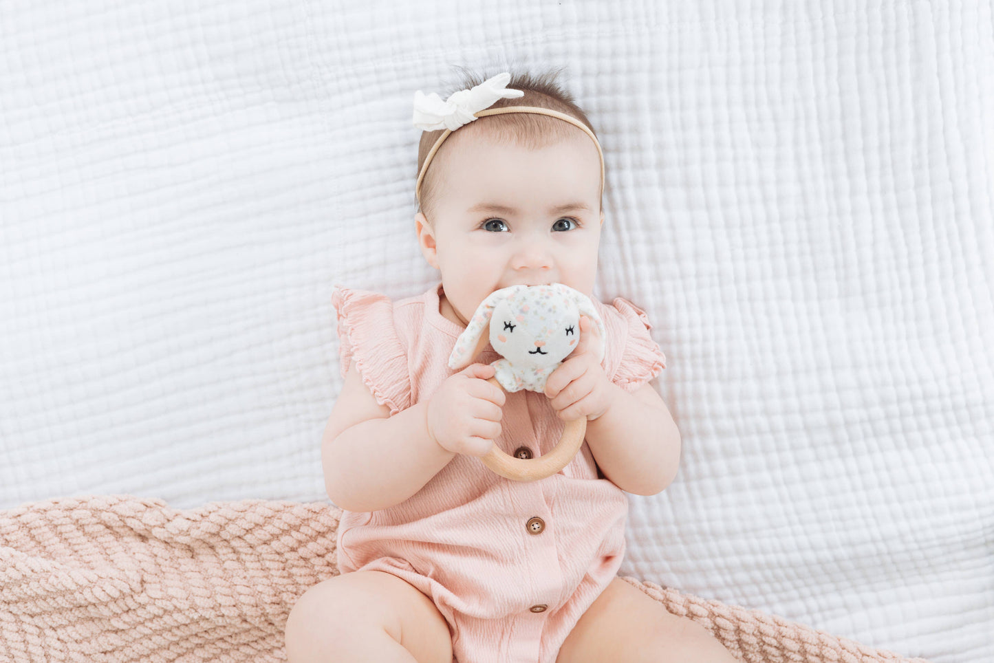 Floral Bunny Wooden & Plush Baby Teether