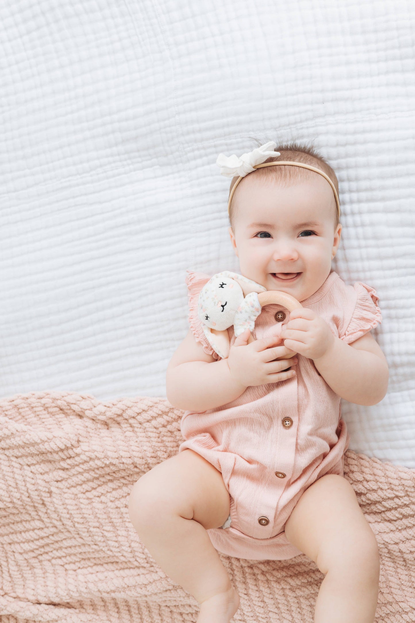 Floral Bunny Wooden & Plush Baby Teether