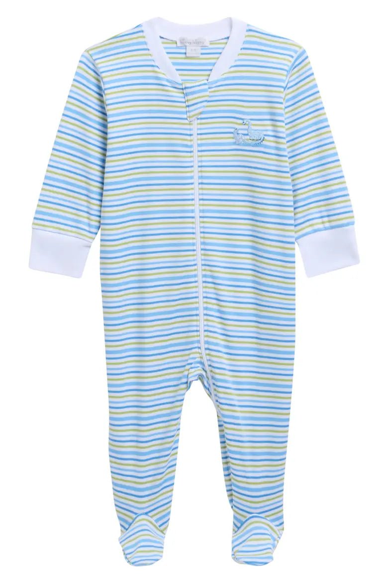 Blue Stripe Dinosaur Footie w/Zip