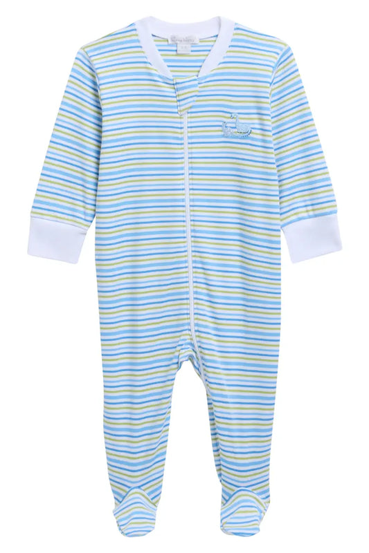 Blue Stripe Dinosaur Footie w/Zip