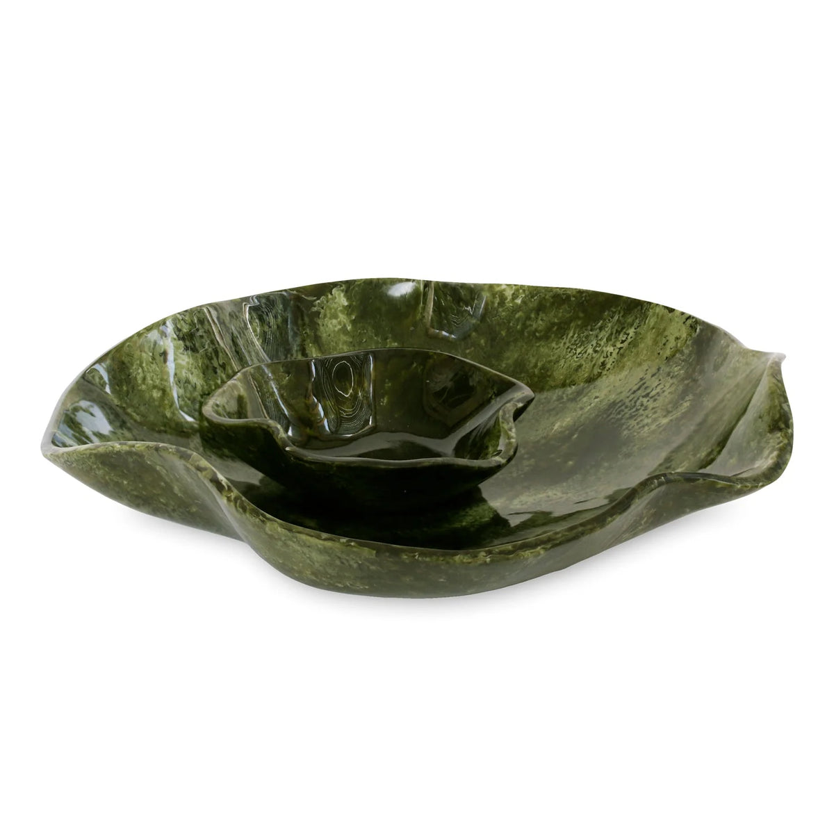 RESIN Malachite Green Chip and Dip Bowls