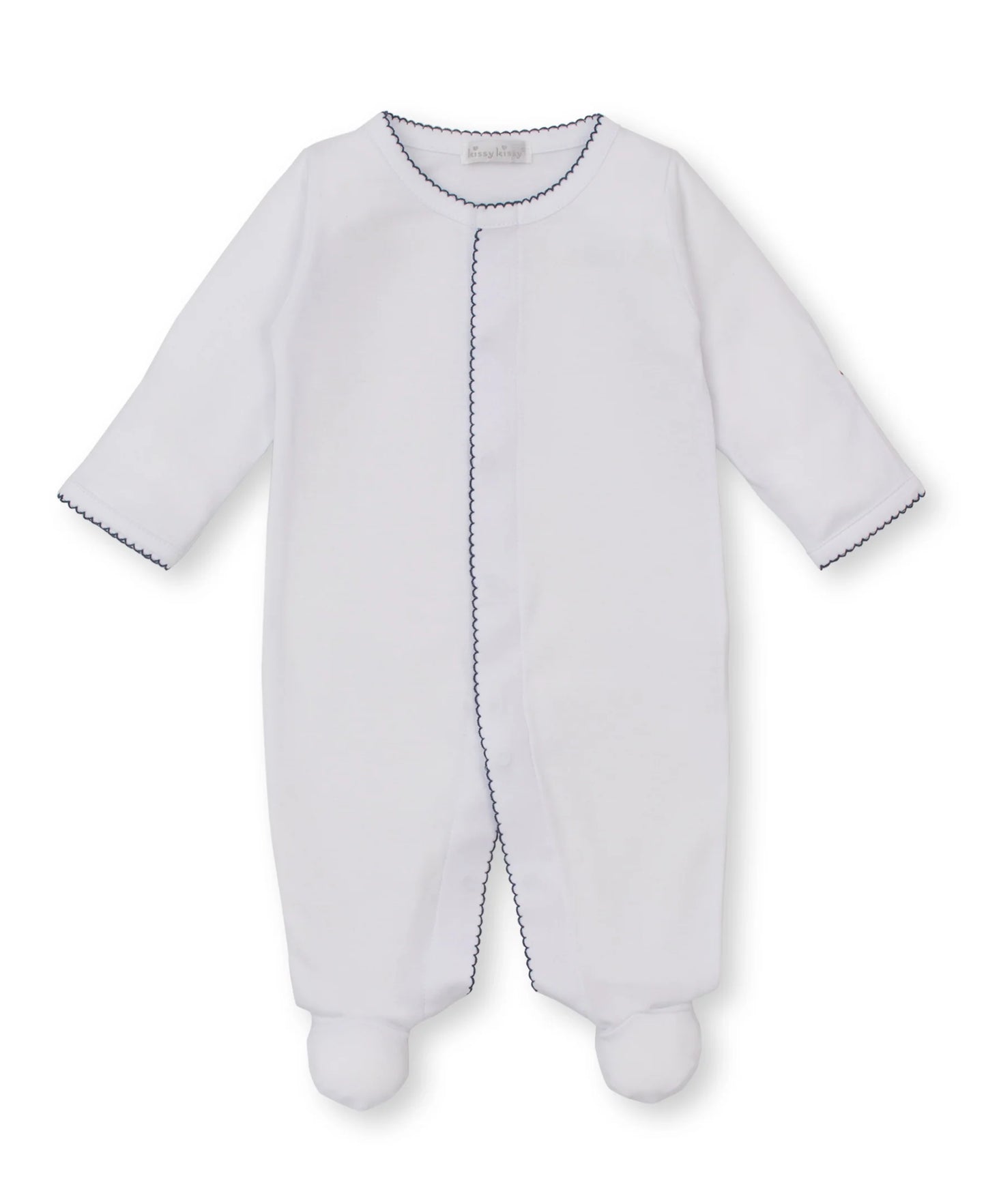 White w/ Navy Blue Trim Footed Sleeper
