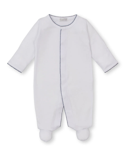 White w/ Navy Blue Trim Footed Sleeper