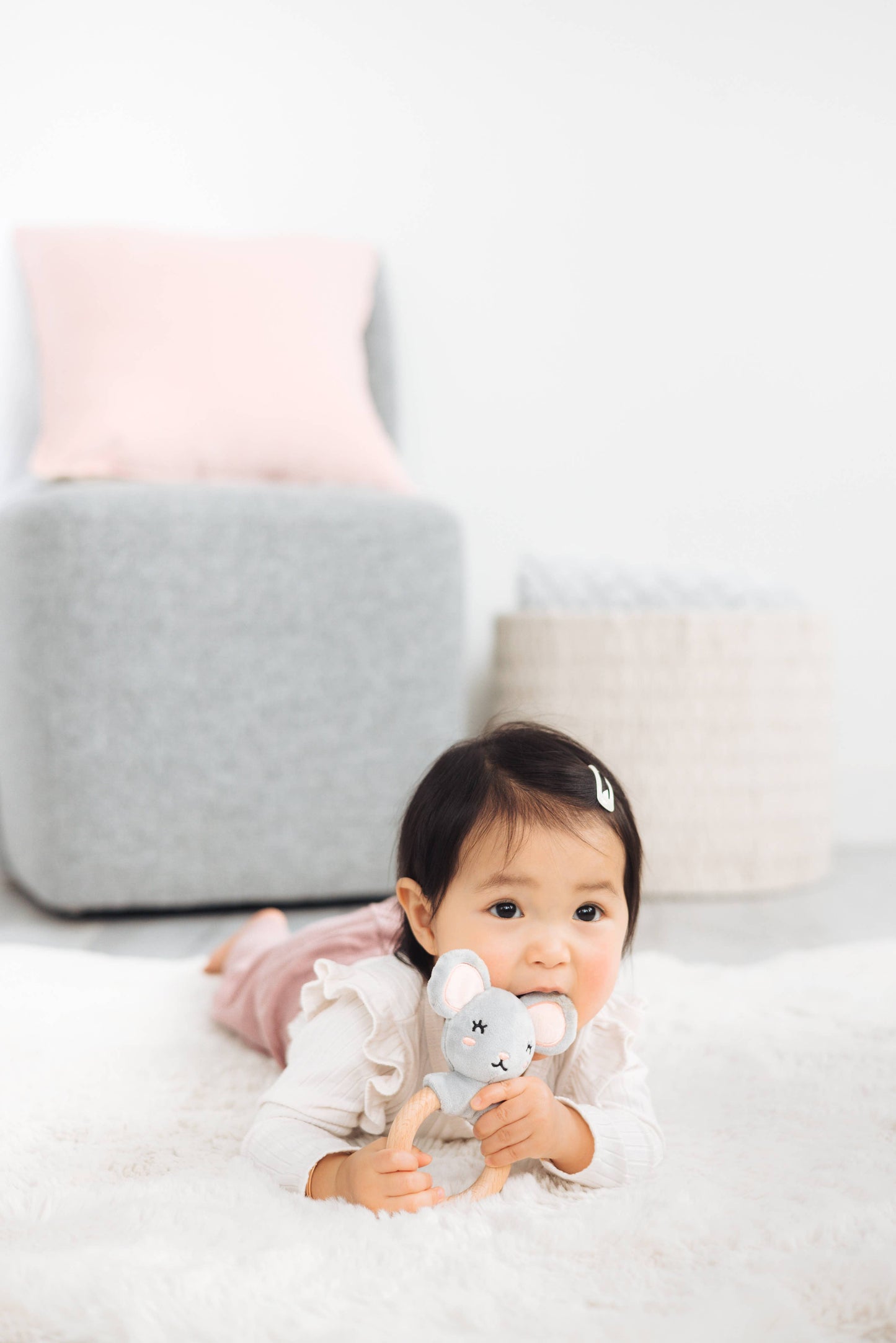 Mouse Wooden & Plush Baby Teether