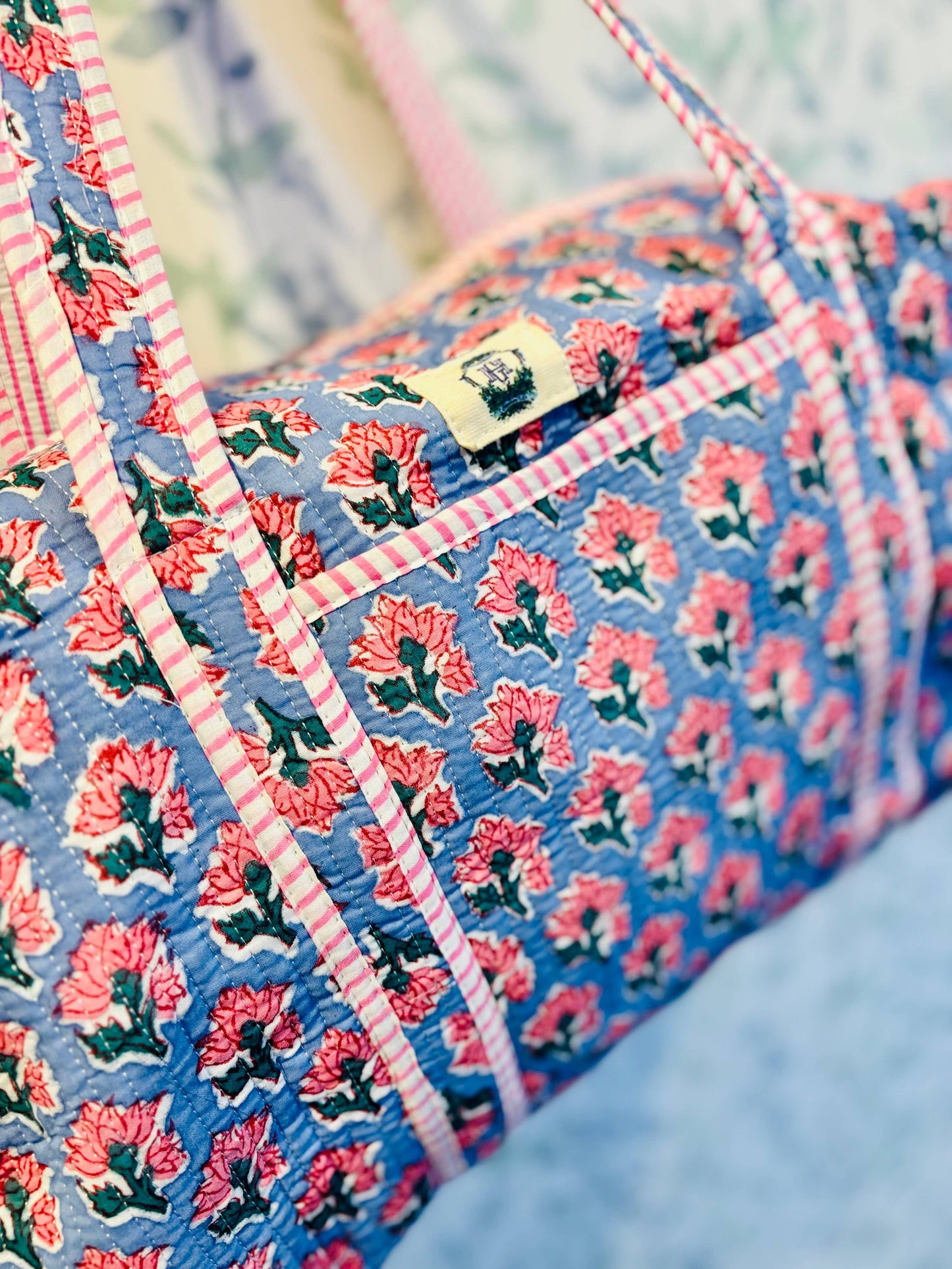 Pink Blossom Large Quilted Duffel Bag
