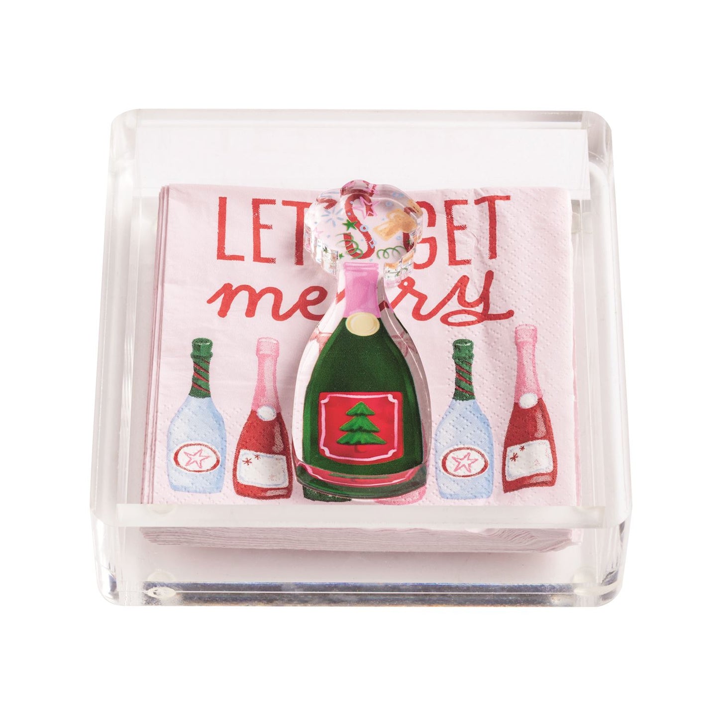 Lets Get Merry Holiday Bar Napkin Caddy Set