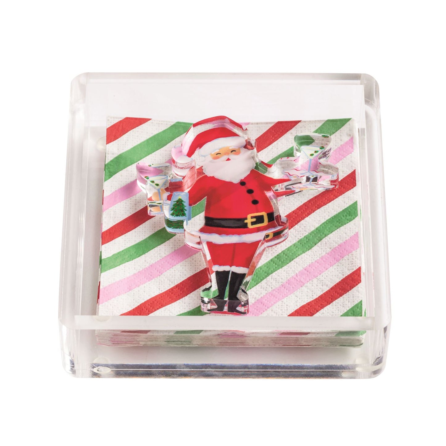 Stripes Holiday Bar Napkin Caddy Set