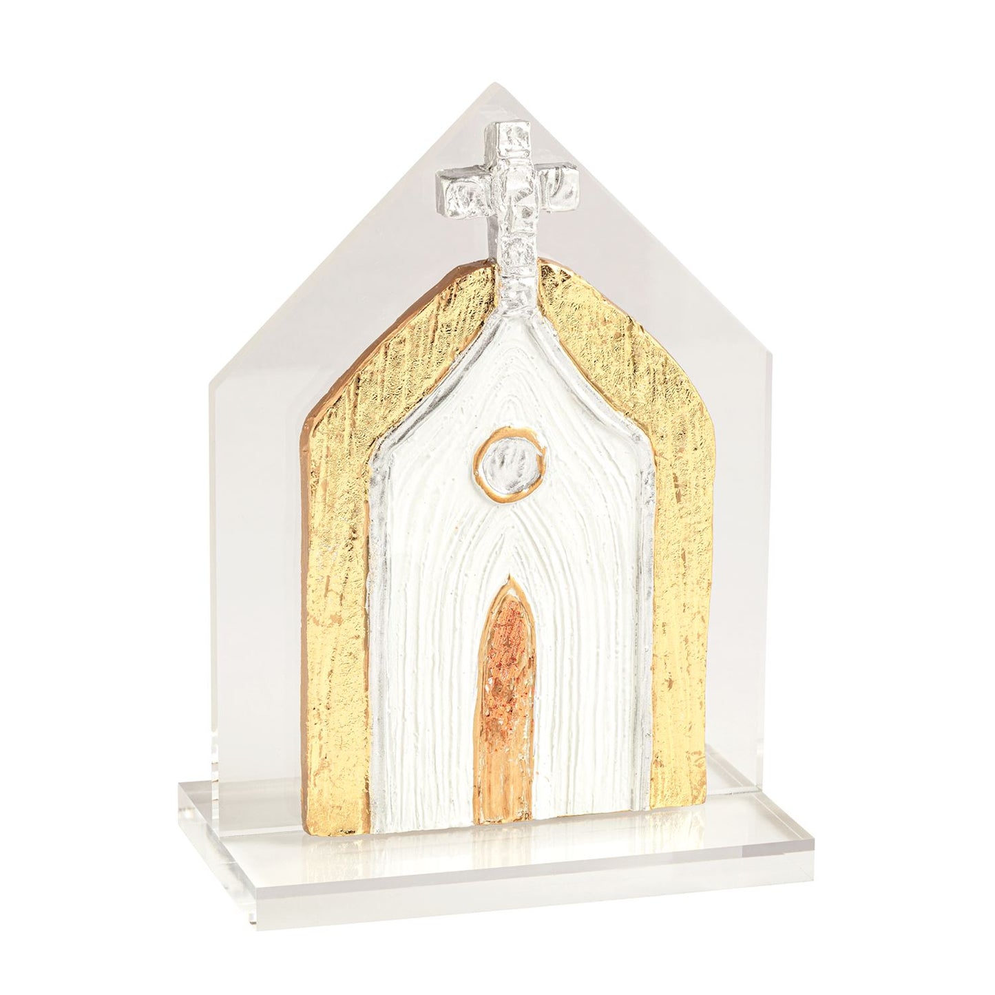 Gold Church On Silver Painted Acrylic Church