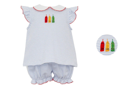 CRAYONS GIRL´S - Blue stripe knit girl´s bloomer set w/ ruffle sleeves