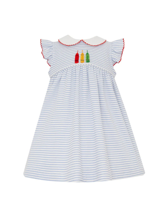 CRAYONS GIRL´S - Blue stripe knit girl´s dress w/ ruffle sleeves