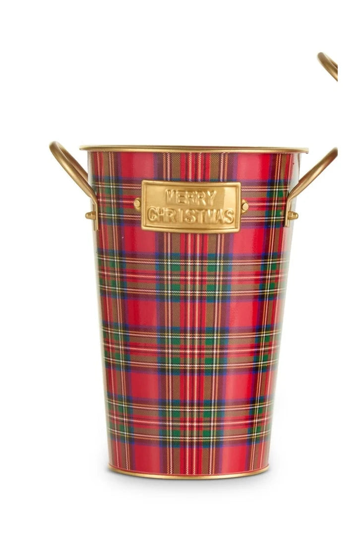 Red, Green and Gold Plaid Bucket Décor-Large