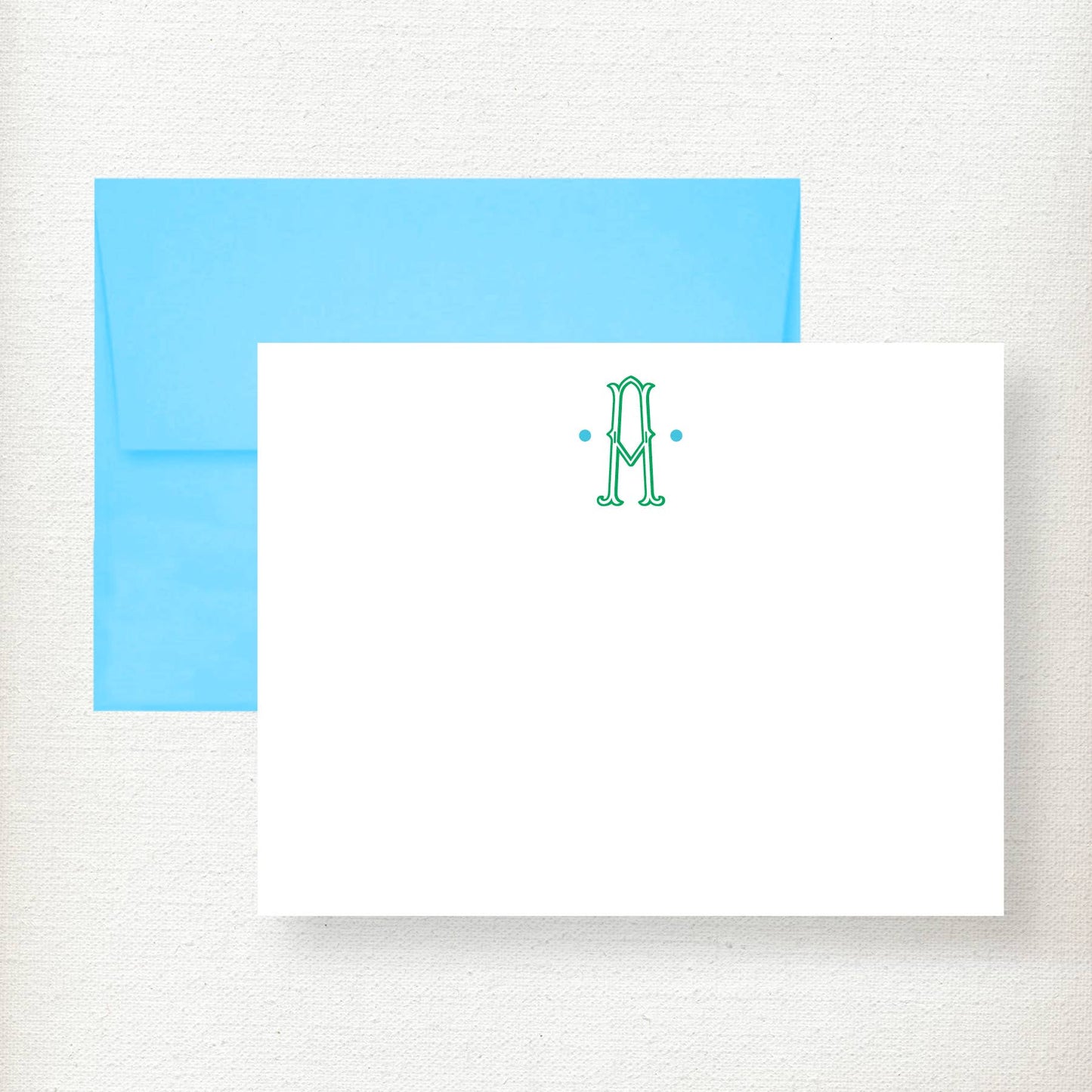 Ornate Initial Dots Note Card: Navy + Pink / N
