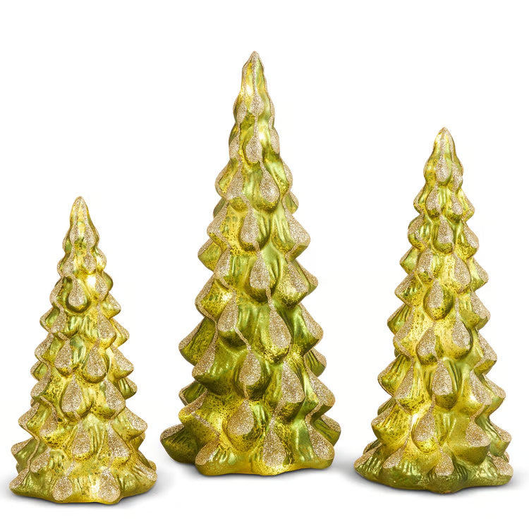 Set of 3 Lighted Green Snowy Trees