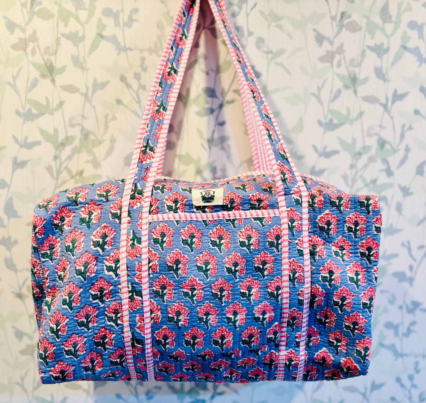 Pink Blossom Large Quilted Duffel Bag
