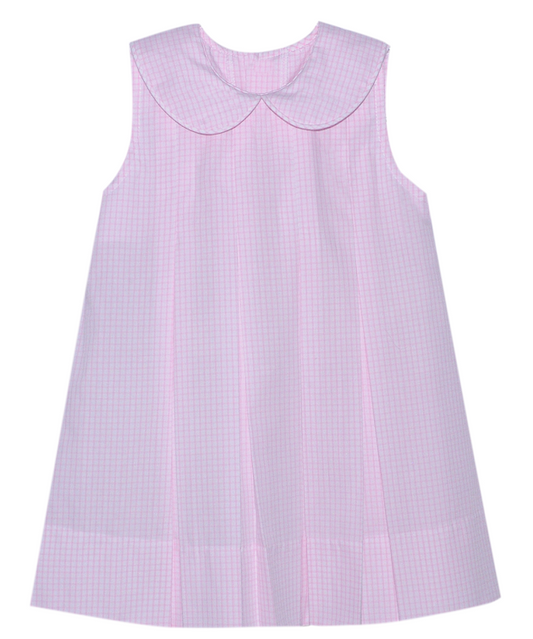 Pink Gingham Sleeveless Dress w/Collar