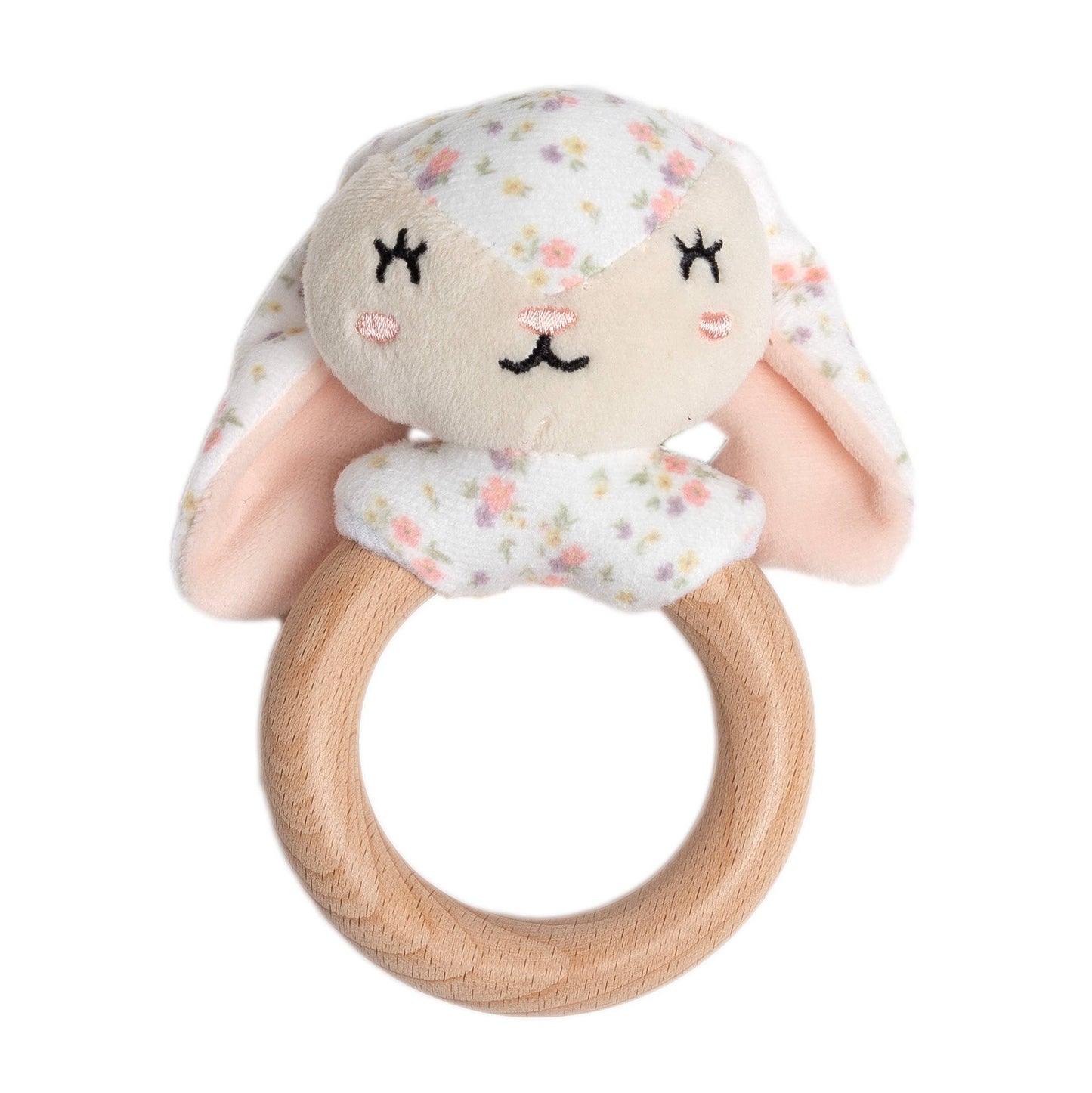 Floral Bunny Wooden & Plush Baby Teether