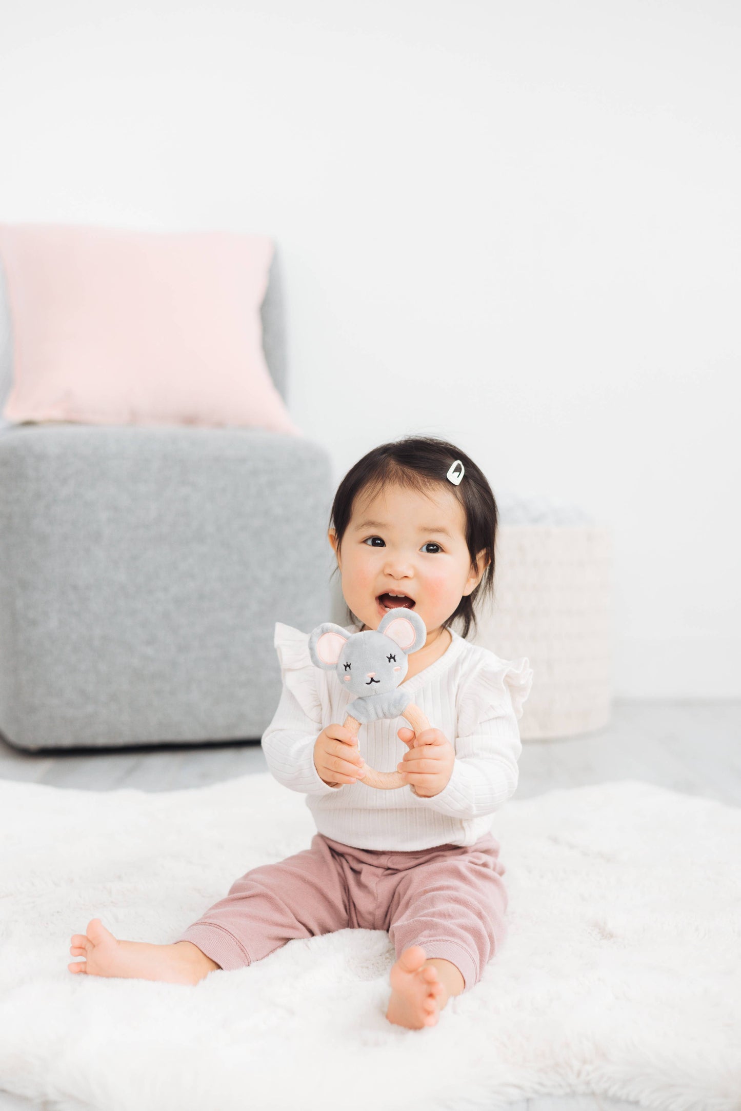 Mouse Wooden & Plush Baby Teether