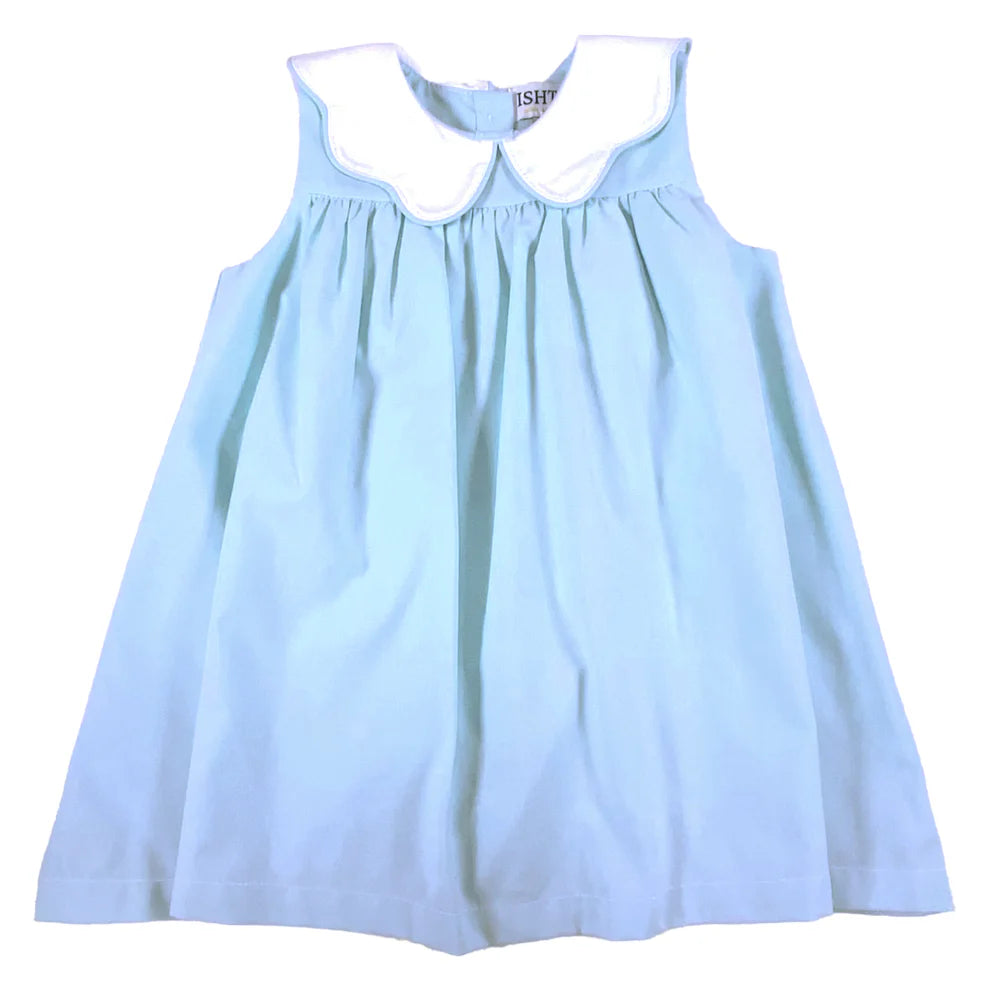 Blue Poplin Scalloped/Piped Dress