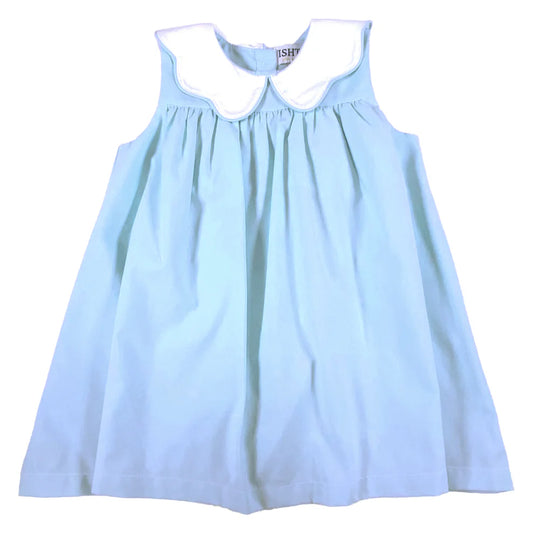Blue Poplin Scalloped/Piped Dress