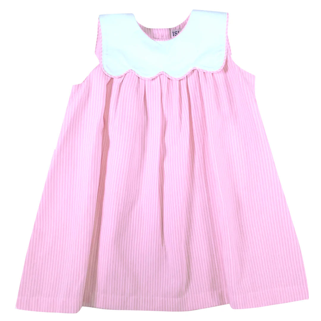 Pink Poplin Scalloped/Piped Dress