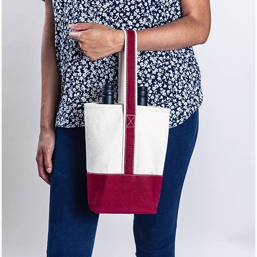 Double Bottle Canvas Wine Gift Host Bag: Red
