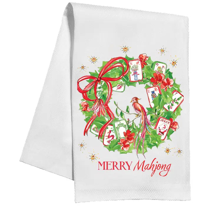Kitchen Towel-Hand painted Merry Mahjong Wreath