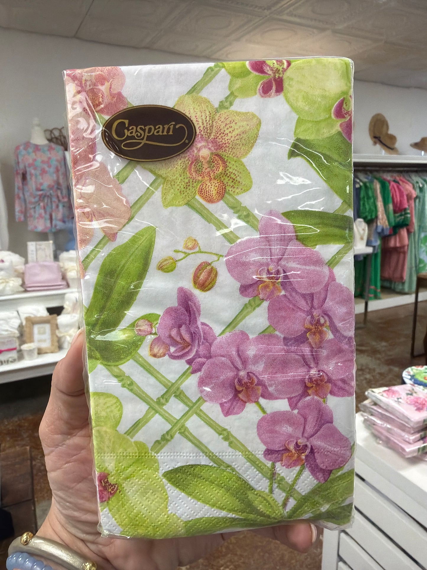 Green bamboo floral guest napkin