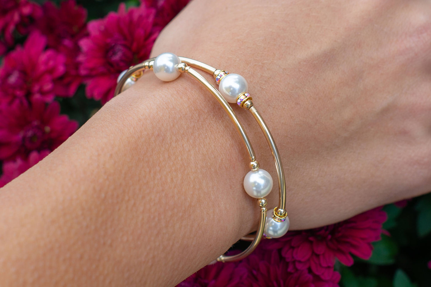 8mm White Blessing Bracelet with Gold Filled Tubes: L