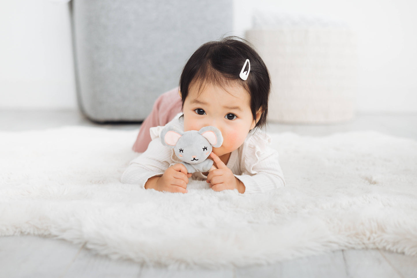 Mouse Wooden & Plush Baby Teether