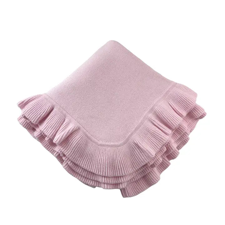 Pink Cashmere Jersey Knit Ruffle Blanket
