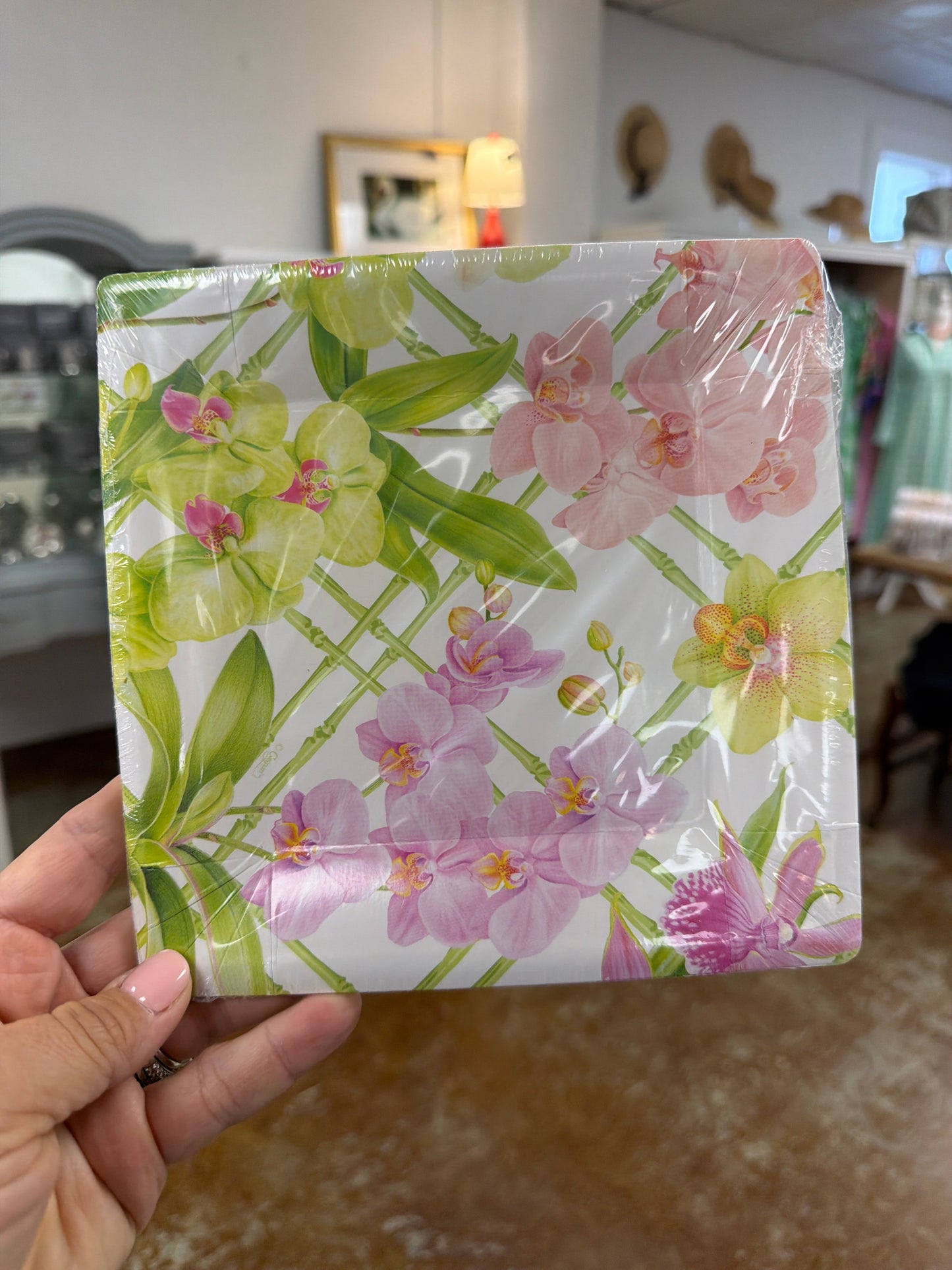 Green bamboo floral paper plates