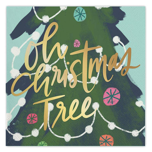 Thimblepress x Slant Foil Bev Napkins - Oh Xmas Tree 20ct