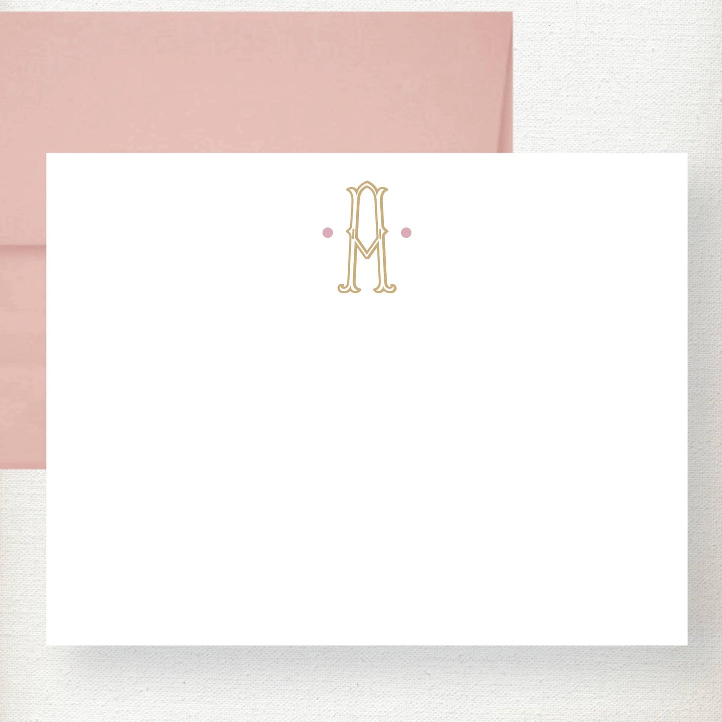Ornate Initial Dots Note Card: Navy + Pink / P