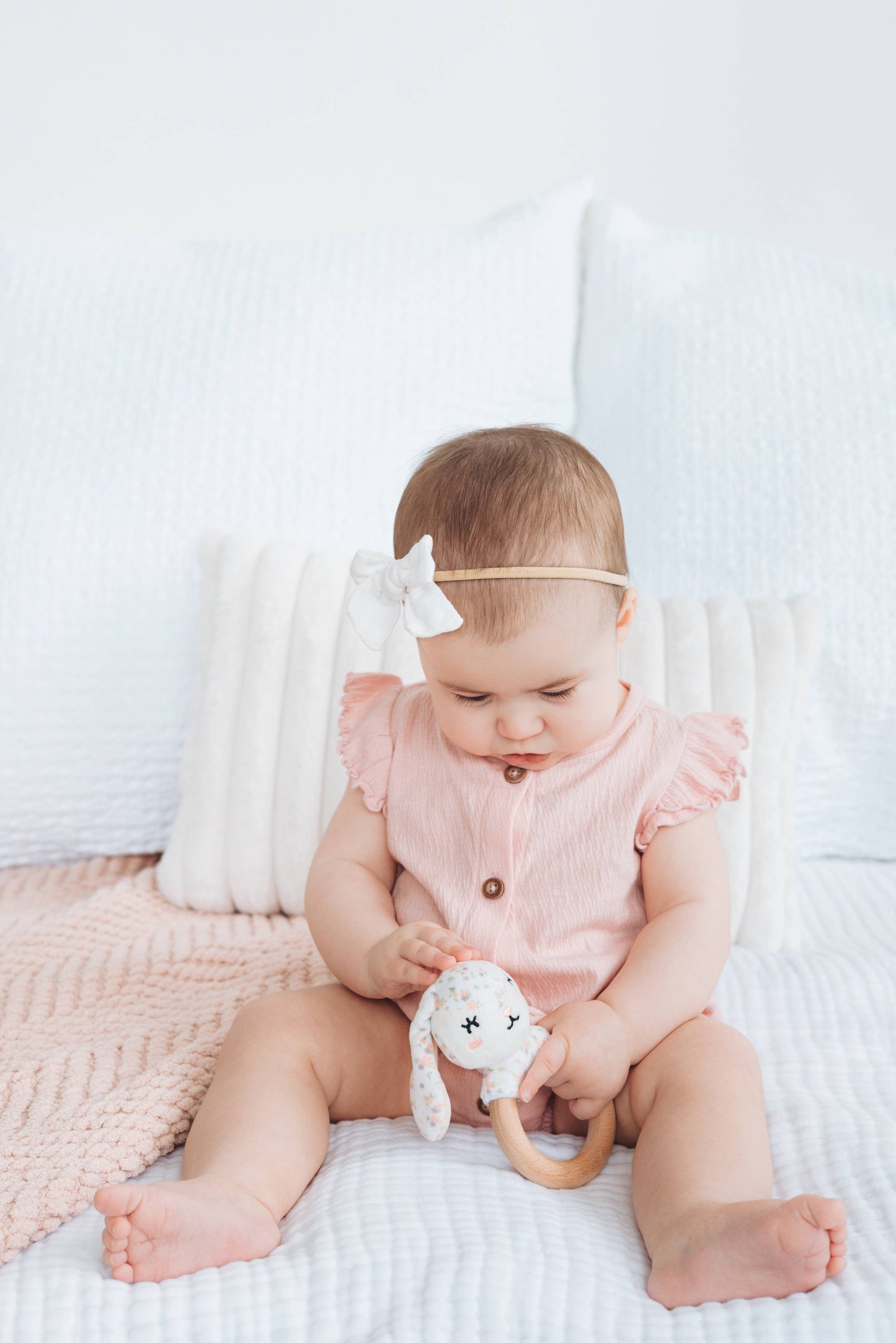 Floral Bunny Wooden & Plush Baby Teether