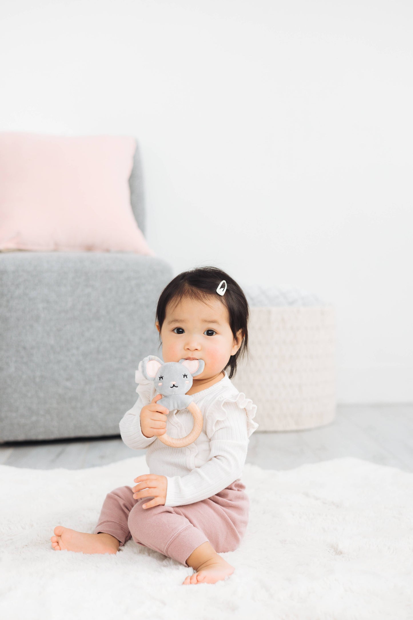 Mouse Wooden & Plush Baby Teether