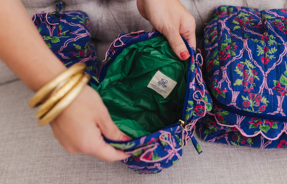 Midnight Luxe | Quilted Ruffle Cosmetic Bags-set of 3