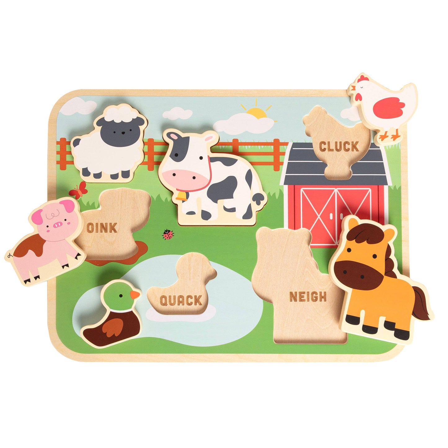 Wooden Barn Animal Puzzle, 6 piece Farm Sounds Learning Toy